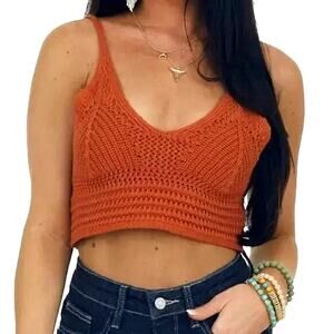 Double Zero Crochet Burnt Orange Knit Crop Bralette Tank Top
